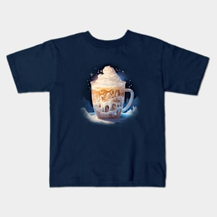 Beautiful ornate latte semi surreal design in a snowy landscape Kids T-Shirt